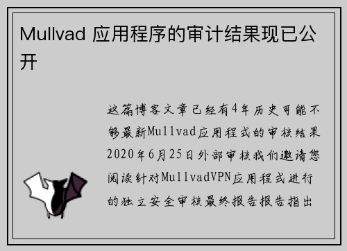 Mullvad 应用程序的审计结果现已公开 