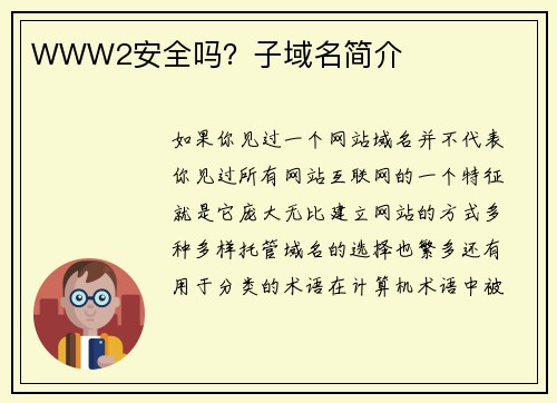 WWW2安全吗？子域名简介 
